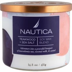 Outlet ???? Nautica Teakwood And Sea Salt 3 Wick Jar Candle ????